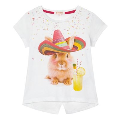 Girls' white bunny print t-shirt